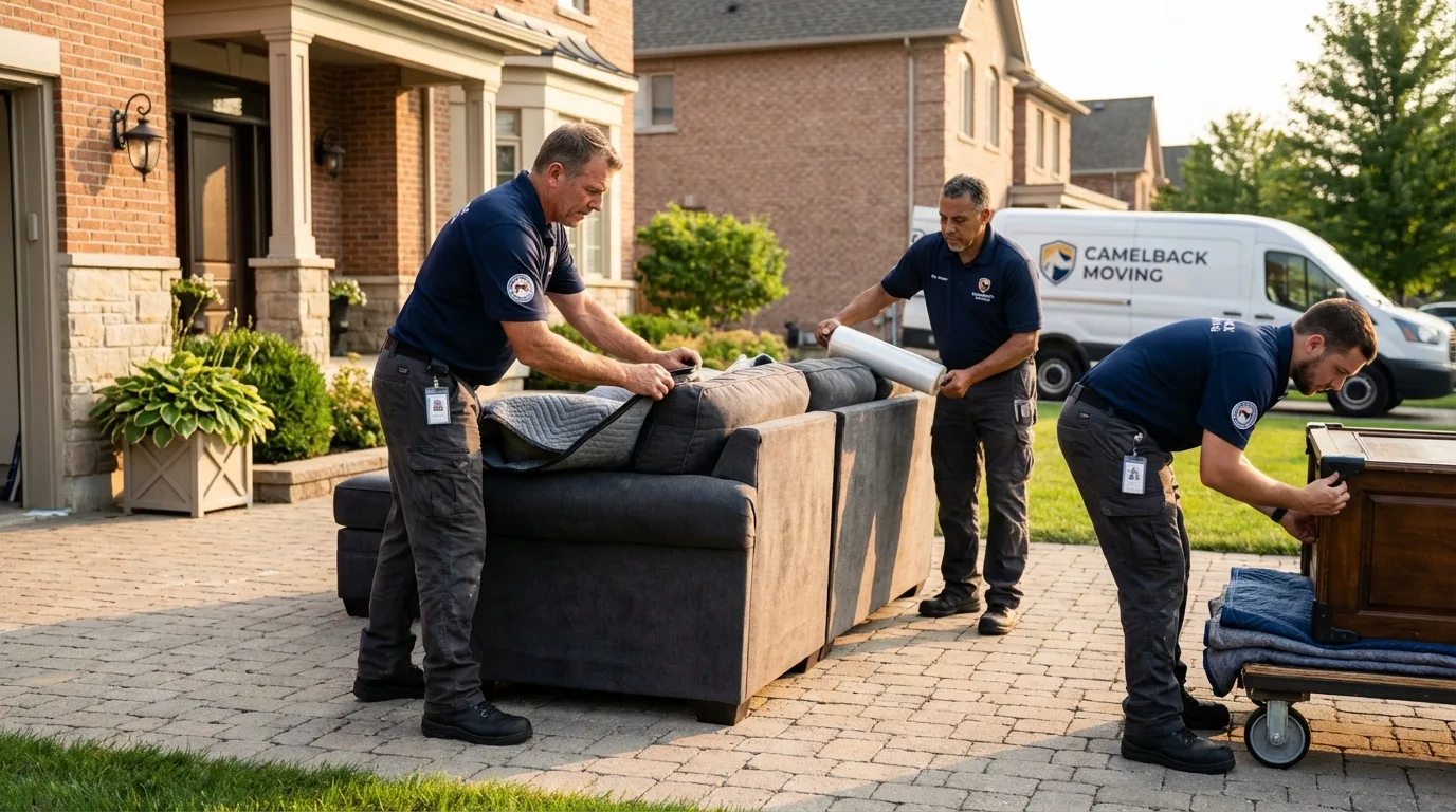 Large estate moving crew wrapping furniture in Richmond, TX