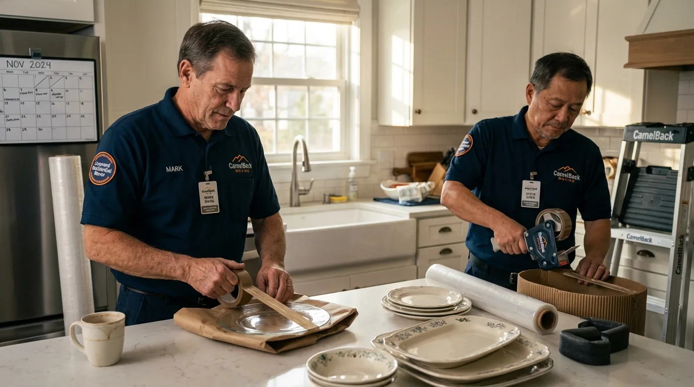 Professional crew packing kitchen dishware in Richmond, TX
